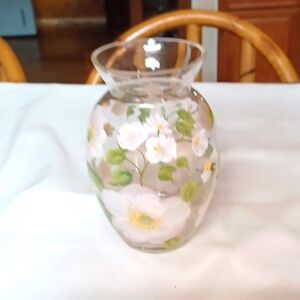 GLASS ARYRLIC‎ Pink Hand  Painted Vase 6.5 T 13 R.